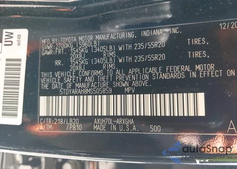 2021 Toyota Highlander Hybrid Limited from USA, damaged, VIN 5TDYARAH8MS505859